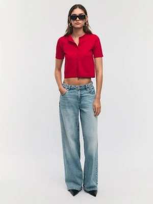 Stradivarius Dzianinowy żakiet z guzikami i stójką z zapięciem  Czerwony