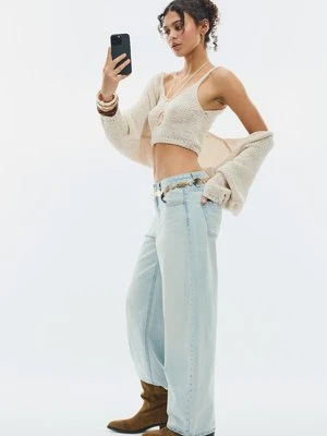 Stradivarius Dzianinowy żakiet z nietoperzowym rękawem i wiązaniem  Waniliowy