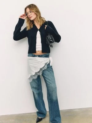 Stradivarius Dzianinowy żakiet ze stójką z zapięciem  Ciemnomorski