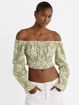 Stradivarius Elastyczna bluzka z odkrytymi ramionami  Khaki