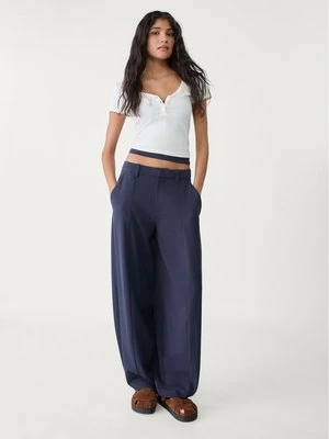 Stradivarius Eleganckie spodnie baggy z przeszyciem  Morski