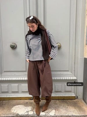 Stradivarius Eleganckie spodnie bufiasty rękaw  Brązowy