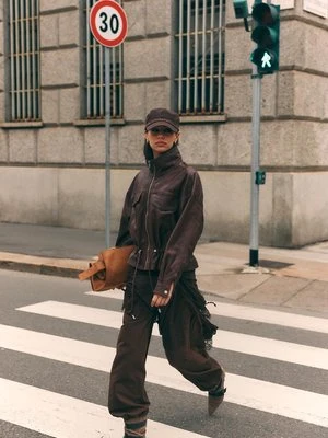 Stradivarius Eleganckie spodnie bufiasty rękaw  Brązowy