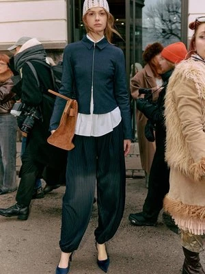 Stradivarius Eleganckie spodnie bufiasty rękaw  Morski