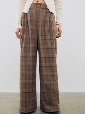 Stradivarius Eleganckie spodnie w kratę  Beżowy