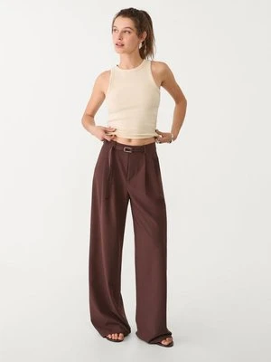 Stradivarius Eleganckie szerokie spodnie ze sprzączką  Brązowy