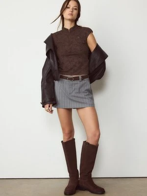 Stradivarius Flokowana koszulka w stylu qipao  Brązowy