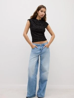 Stradivarius Flokowana koszulka w stylu qipao  Czarny