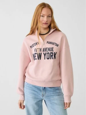 Stradivarius Haftowana bluza z krótkim suwakiem  Pastelowy róż