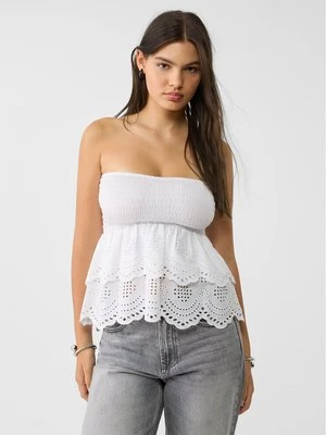 Stradivarius Haftowany top bandeau  Biały