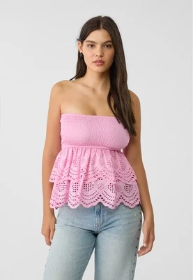 Stradivarius Haftowany top bandeau  Cukierkowy róż