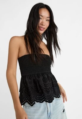 Stradivarius Haftowany top bandeau  Czarny