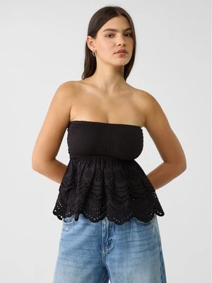 Stradivarius Haftowany top bandeau  Czarny