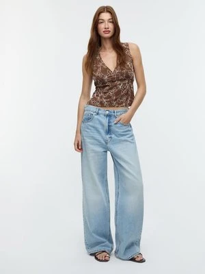 Stradivarius Haftowany top z lnem  Brązowy