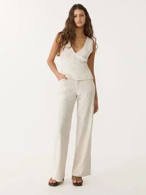 Stradivarius Haftowany top z lnem  Kamień