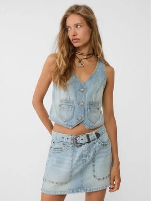 Stradivarius Jeansowa kamizelka z ćwiekami  Denim