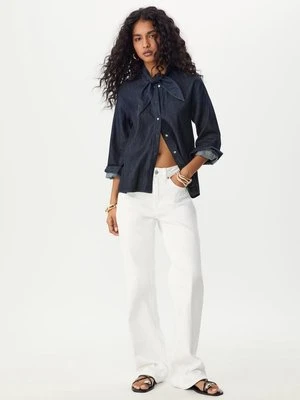 Stradivarius Jeansowa koszula z kokardą  NIEBIESKI DENIM OVERDYED