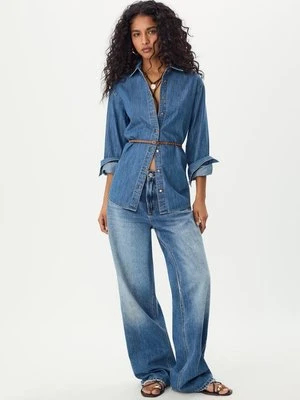 Stradivarius Jeansowa koszula z paskiem  ŚREDNIOJASNY NIEBIESKI DENIM