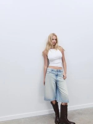 Stradivarius Jeansowe bermudy Jort  ŚREDNIOJASNY NIEBIESKI DENIM