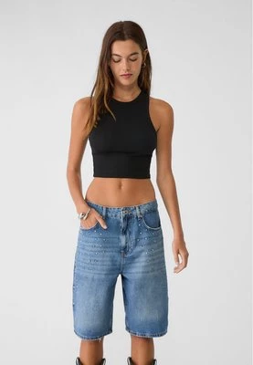 Stradivarius Jeansowe bermudy typu jortsy relax fit z ćwiekami  Niebieski denim