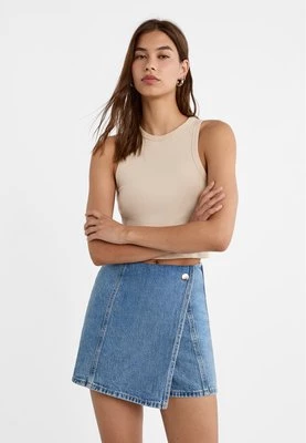 Stradivarius Jeansowe spódnicospodenki z kopertowym przodem  Denim