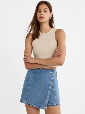 Stradivarius Jeansowe spódnicospodenki z kopertowym przodem  Denim