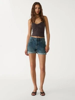 Stradivarius Jeansowe szorty z podwinięciem  PERŁOWOSZARY DENIM