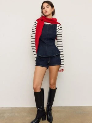 Stradivarius Jeansowy top z baskinką bez rękawów  NIEBIESKI DENIM OVERDYED