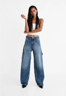 Stradivarius Jeansy baggy balloon fit z regulowaną talią  Niebieski denim