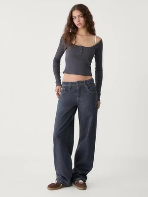 Stradivarius Jeansy baggy loose  CIEMNOSZARY DENIM