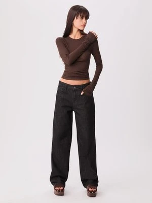 Stradivarius Jeansy baggy loose  CZARNY DENIM Z EFEKTEM SPRANIA