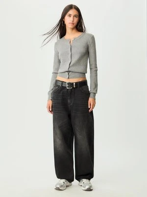 Stradivarius Jeansy baggy luźne  CZARNY DENIM Z EFEKTEM SPRANIA