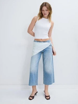 Stradivarius Jeansy culotte z detalem apaszki  ŚREDNI NIEBIESKI DENIM