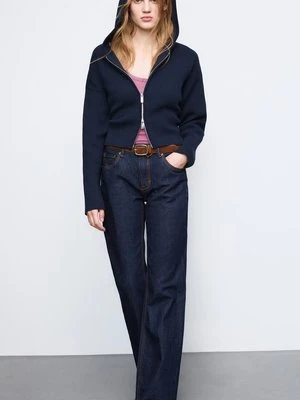 Stradivarius Jeansy D68 bootcut fit pasek  NIEBIESKI DENIM OVERDYED