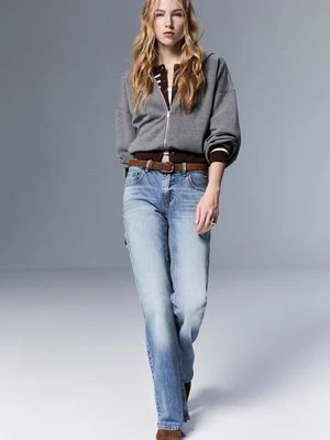 Stradivarius Jeansy D68 bootcut fit pasek  ŚREDNI NIEBIESKI DENIM