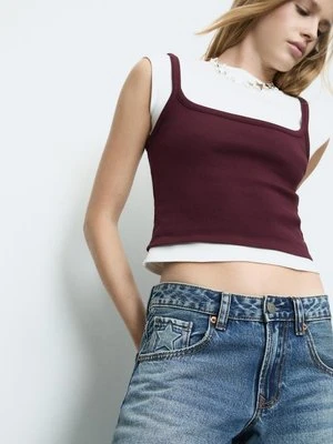 Stradivarius Jeansy niski stan szerokie nogawki gwiazdy  ŚREDNI NIEBIESKI DENIM