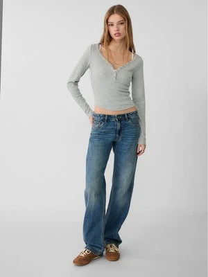 Stradivarius Jeansy o kroju low waist straight  Niebieski denim