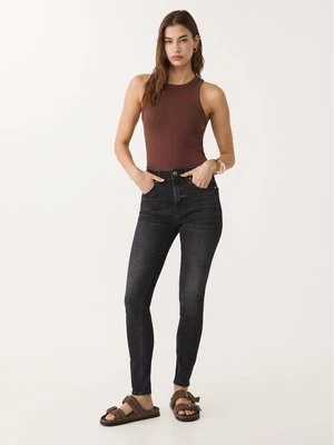 Stradivarius Jeansy skinny fit ze średnim stanem  Ciemny czarny