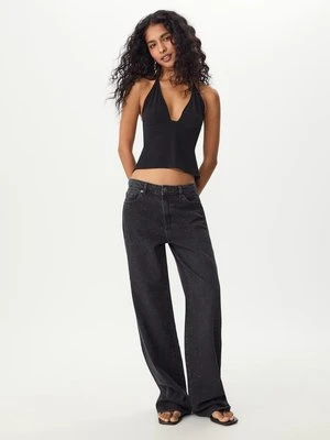 Stradivarius Dżinsy straight fit z błyszczącymi elementami  CZARNY DENIM Z EFEKTEM SPRANIA