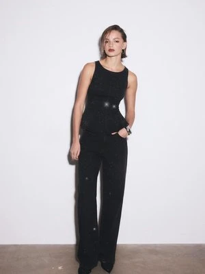 Stradivarius Jeansy straight fit z błyszczącymi aplikacjami  CZARNY DENIM Z EFEKTEM SPRANIA