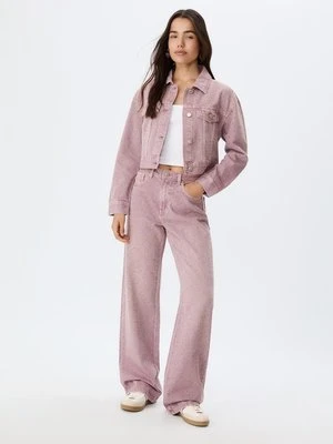 Stradivarius Jeansy straight fit z błyszczącymi elementami  Liliowy