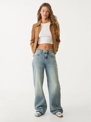 Stradivarius Jeansy straight wide fit destroyed  Jasnoniebieski