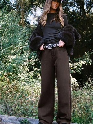 Stradivarius Jeansy wide leg  Brązowy