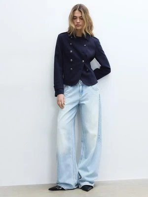 Stradivarius Jeansy z niskim stanem i podwójnymi guzikami  ŚREDNIOJASNY NIEBIESKI DENIM