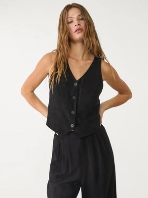 Stradivarius Kamizelka na guziki z lnem  Czarny