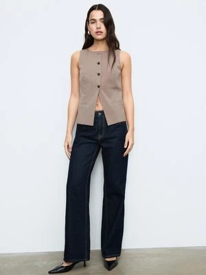 Stradivarius Kamizelka regularna w paski zapinana na guziki  Beżowy