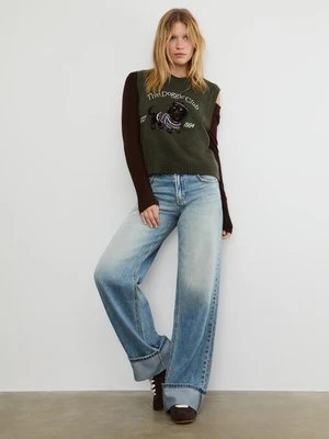 Stradivarius Kamizelka z dzianiny z motywem psa  Oliwkowy