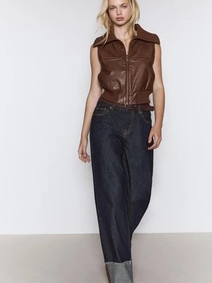 Stradivarius Kamizelka ze sztucznej skóry z prążkowaną wstawką  Brązowy