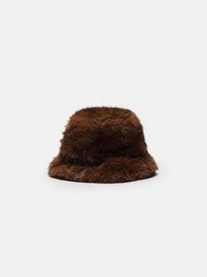 Stradivarius Kapelusz bucket ze sztucznego futra  Brązowy