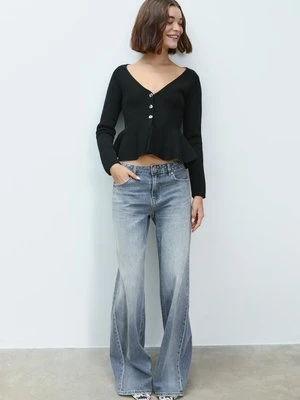 Stradivarius Kardigan z baskinką zapinany na guziki  Czarny